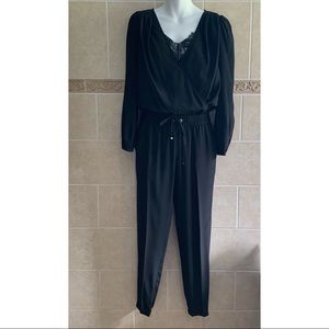 Juicy Couture Black Silk long sleeve jumpsuit lace detail jogger hem
